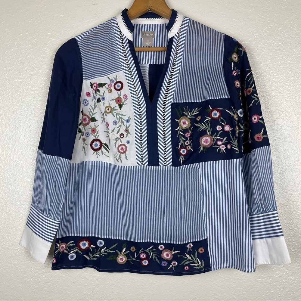 Chicos Patch Work Embroidered Pullover Blouse - image 2